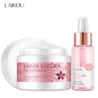 Picture of LAIKOU Sakura Serum And Collagen Face Cream Cherry Blossom Essence Moisturizing Whitening  combo (set-2)