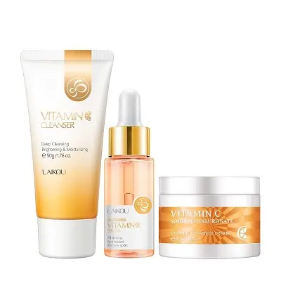 Picture of LAIKOU Vitamin C Face Cream , Serum & cleanser[Combo]-Set 3pcs-25 gm+17 ml+50ml