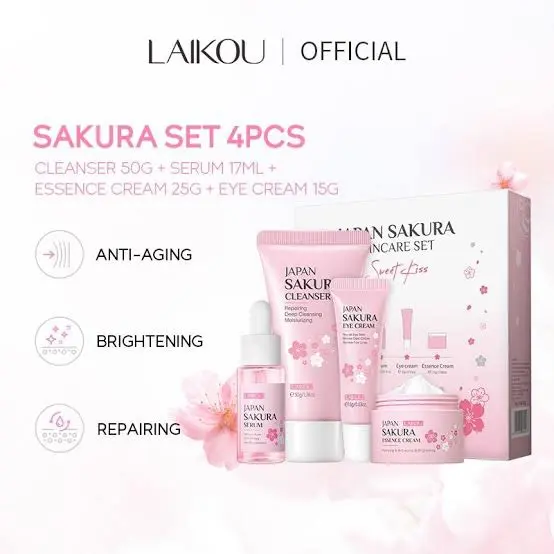 Picture of LAIKOU Japan Sakura Skincare Set Whitening Essence Anti-aging Eye Cream Brightening Serum 4pcs Skin Care Sets