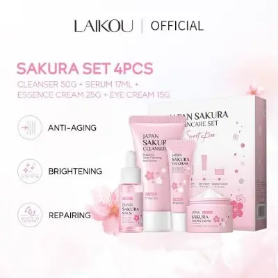 Picture of LAIKOU Japan Sakura Skincare Set Whitening Essence Anti-aging Eye Cream Brightening Serum 4pcs Skin Care Sets