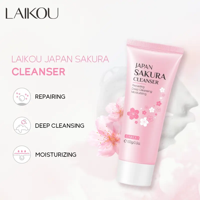 Picture of LAIKOU Japan Sakura Toner/ Sunscreen SPF50+ / Cleanser/Serum/Eye Cream/ Essence Cream /Lip Mask Combo set -7 pcs