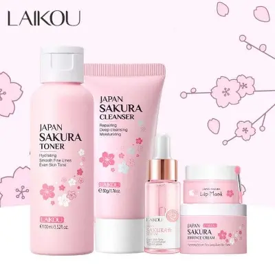 Picture of LAIKOU Sakura Whitening Skincare Set Cleansing Moisturizing Rejuvenation Cherry Blossoms Skincare Gifts 5pcs