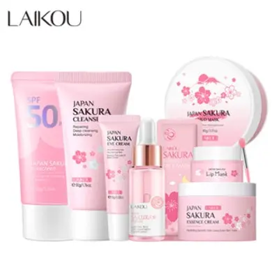 Picture of LAIKOU Japan Sakura Facial Cleanser Skin Care Set Whitening Face Serum Moisturizer Remove Spots Wrinkles