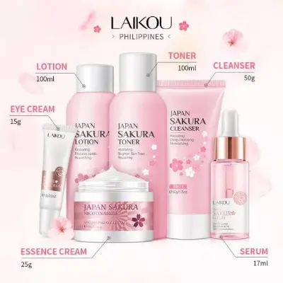 Picture of LAIKOU Sakura Whitening Skin Care Set Cleanser +Toner +Serum +Lotion +Eye Cream +Face Cream -6PCS Sets
