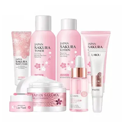 Picture of LAIKOU Sakura Face Skin Care Set Moisturizing Nourishing Serum Soothing Whitening Repairing Anti-Wrinkle Beauty Makeup Set- 8Pcs