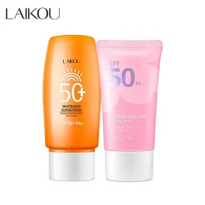 Picture of LAIKOU SPF50 PA+++ Face Sunscreen Sakura Refreshing UVA UVB Waterproof Sunblock 50g UV Protector- 2pcs