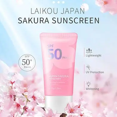 Picture of LAIKOU SPF50 PA+++ Face Sunscreen Sakura Refreshing UVA UVB Waterproof Sunblock 50g UV Protector- 2pcs