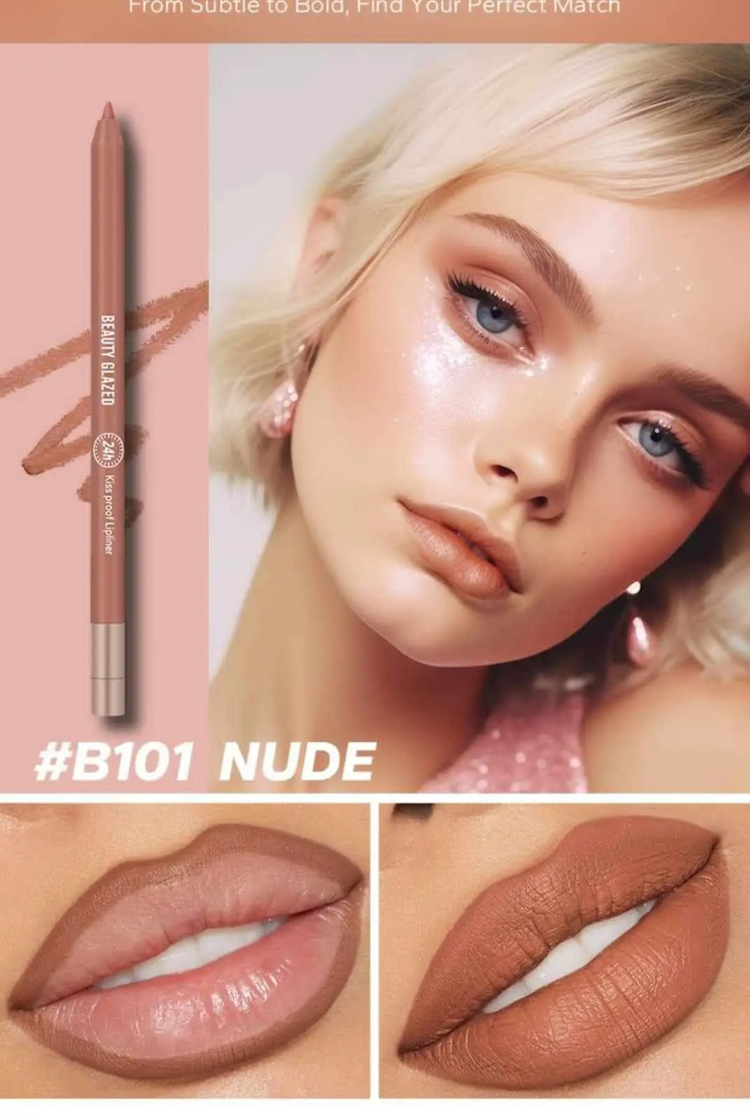 Picture of BEAUTY GLAZED Waterproof Matte Lip Liner Pencil For Lips Eyeliner Blush Smooth Easy To Wear Long Lasting Lip Glaze Pen Sketch Dye Tint Lipstick Lip Makeup -#B101 NUE