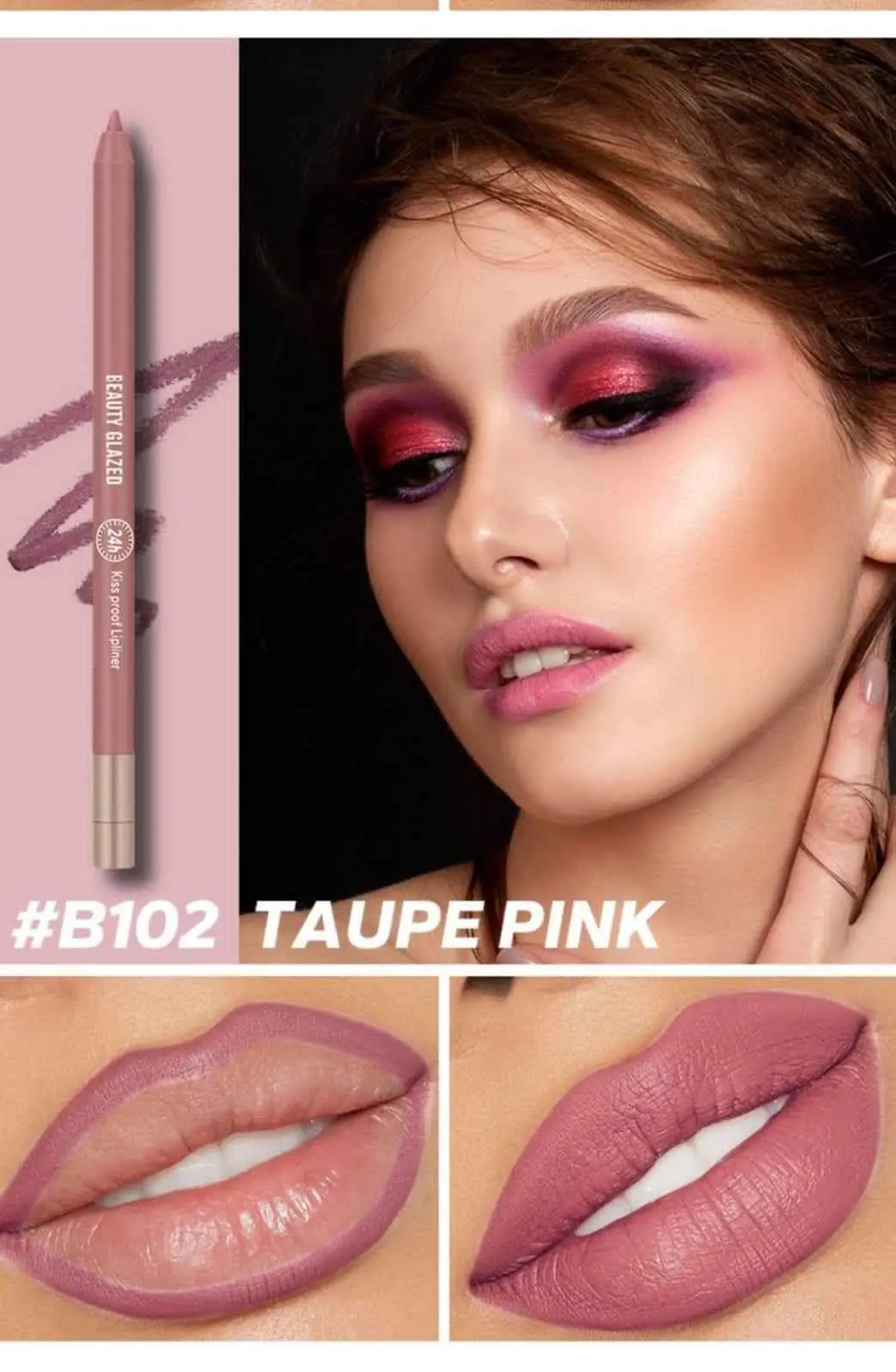 Picture of BEAUTY GLAZED Waterproof Matte Lip Liner Pencil For Lips Eyeliner Blush Smooth Easy To Wear Long Lasting Lip Glaze Pen Sketch Dye Tint Lipstick Lip Makeup -#B102 TAUPE PINK