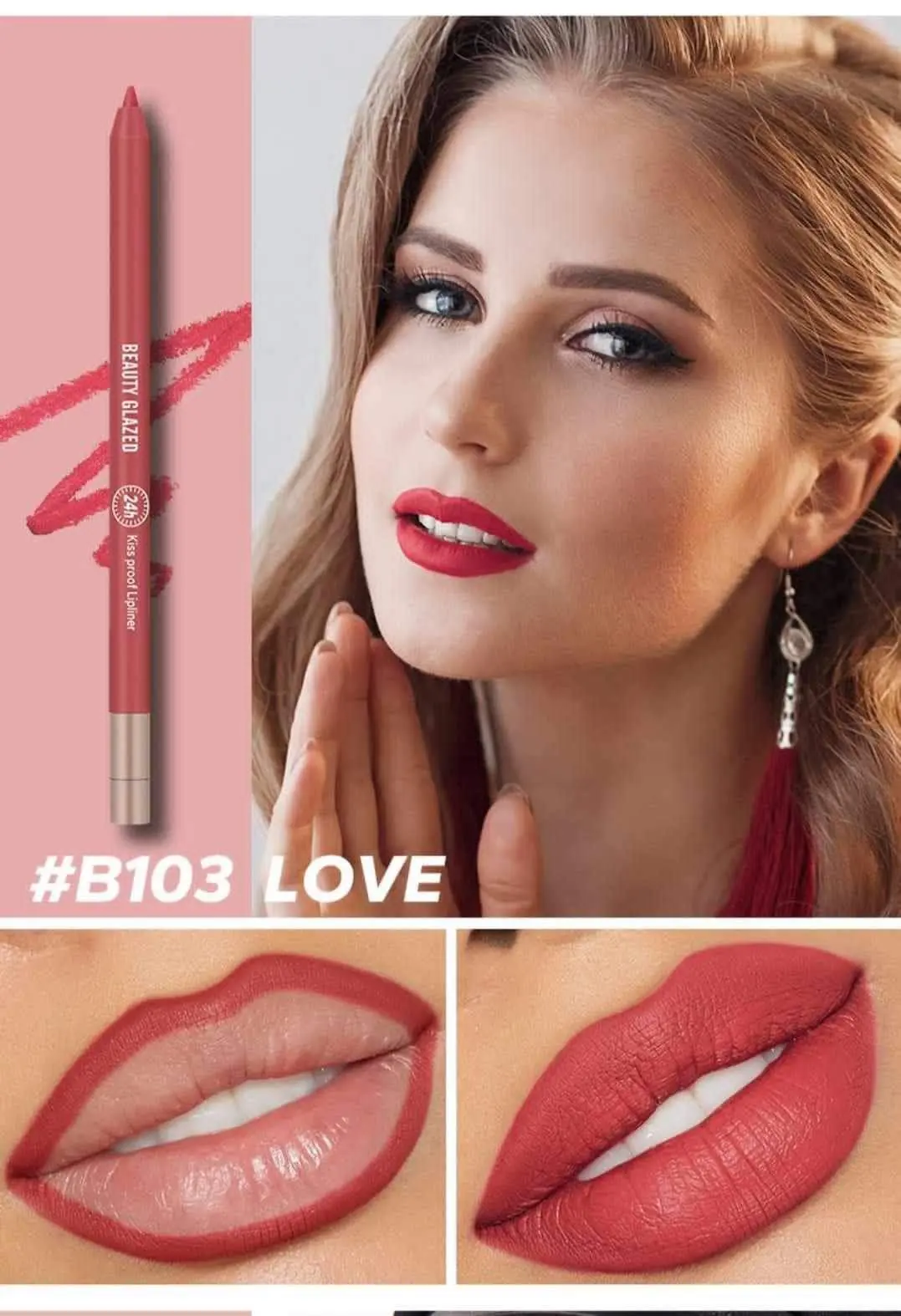 Picture of BEAUTY GLAZED Waterproof Matte Lip Liner Pencil For Lips Eyeliner Blush Smooth Easy To Wear Long Lasting Lip Glaze Pen Sketch Dye Tint Lipstick Lip Makeup -#B103 LOVE