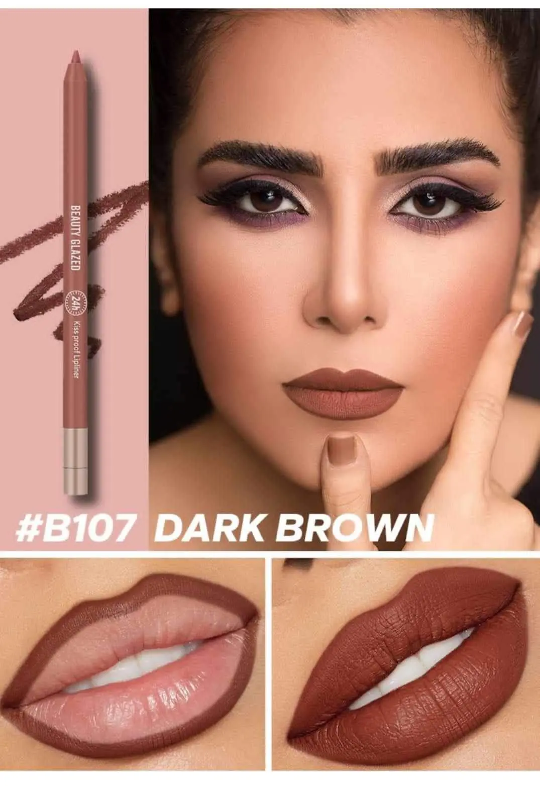 Picture of BEAUTY GLAZED Waterproof Matte Lip Liner Pencil For Lips Eyeliner Blush Smooth Easy To Wear Long Lasting Lip Glaze Pen Sketch Dye Tint Lipstick Lip Makeup -#B107 DARK BROWN