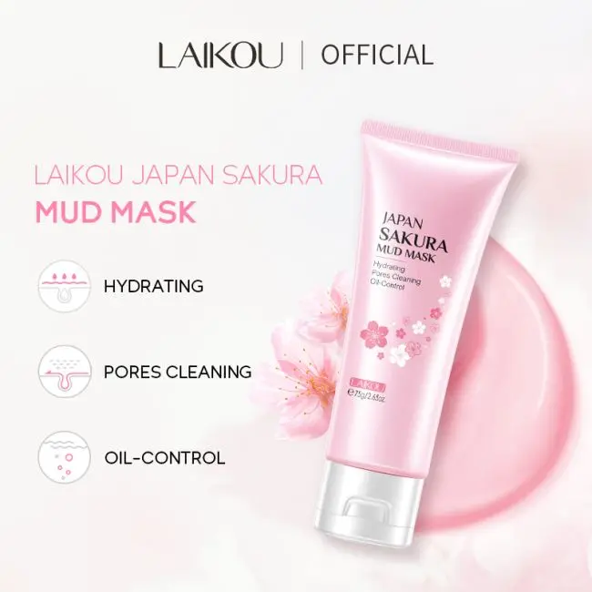 Picture of Laikou Sakura Mud Mask Deep Clean Whitening Remove Blackhead Exfoliating Shrink Pores Oil Control Repair Refine Pores Face Care 75g