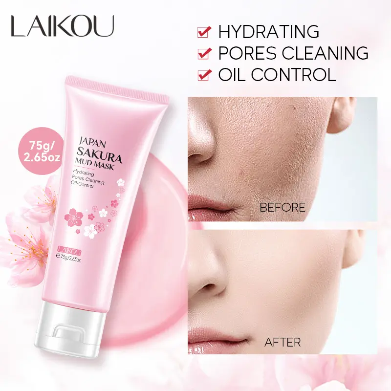 Picture of Laikou Sakura Mud Mask Deep Clean Whitening Remove Blackhead Exfoliating Shrink Pores Oil Control Repair Refine Pores Face Care 75g