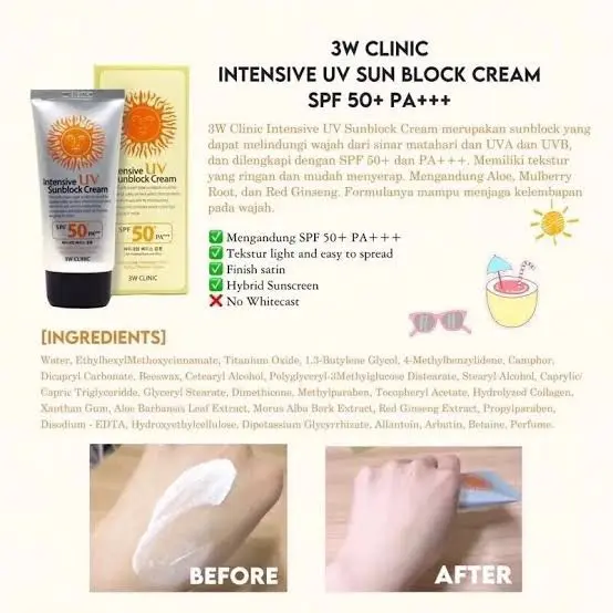 Picture of 3W CLINIC UV Sunblock Cream SPF50 PA+++ 70ml Refreshing Sunscreen Moisturizing Whitening Lightening Sun Cream Oil-control