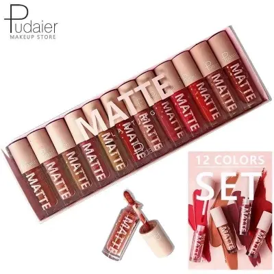 Picture of Pudaier 12Pcs/Set Velvet Matte Lip Gloss Lipstick Long-lasting Moisturizing Waterproof