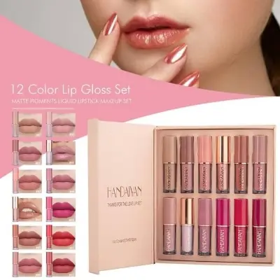 Picture of HANDAIYAN Private Label 12 Colors Matte Lustre Lipgloss Set Liquid Lipstick Vegan Makeup Cosmetic Non-stick Cup