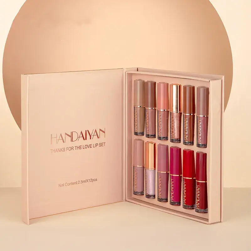 Picture of HANDAIYAN Private Label 12 Colors Matte Lustre Lipgloss Set Liquid Lipstick Vegan Makeup Cosmetic Non-stick Cup