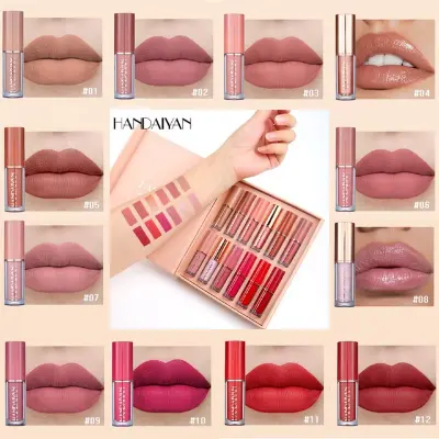 Picture of HANDAIYAN Private Label 12 Colors Matte Lustre Lipgloss Set Liquid Lipstick Vegan Makeup Cosmetic Non-stick Cup