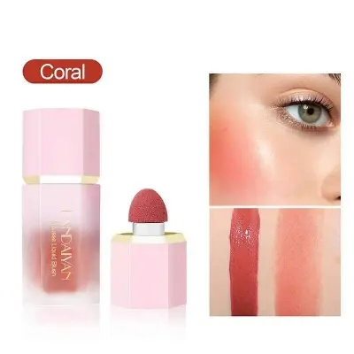 Picture of HANDAIYAN Liquid Blusher, Soft Cream Blush Makeup, Cheeks, Long-Wearing, Natural-Looking, Dewy Finish, Skin Tint Makeup (03#CORAL)