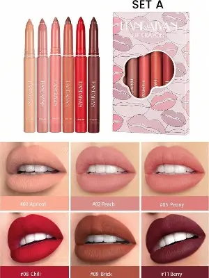 Picture of HANDAIYAN 6PCS Lipstick Pencil Set Long Lasting Waterproof Velvet Matte Mist Lip Liner Pen Lip Makeup-SET A