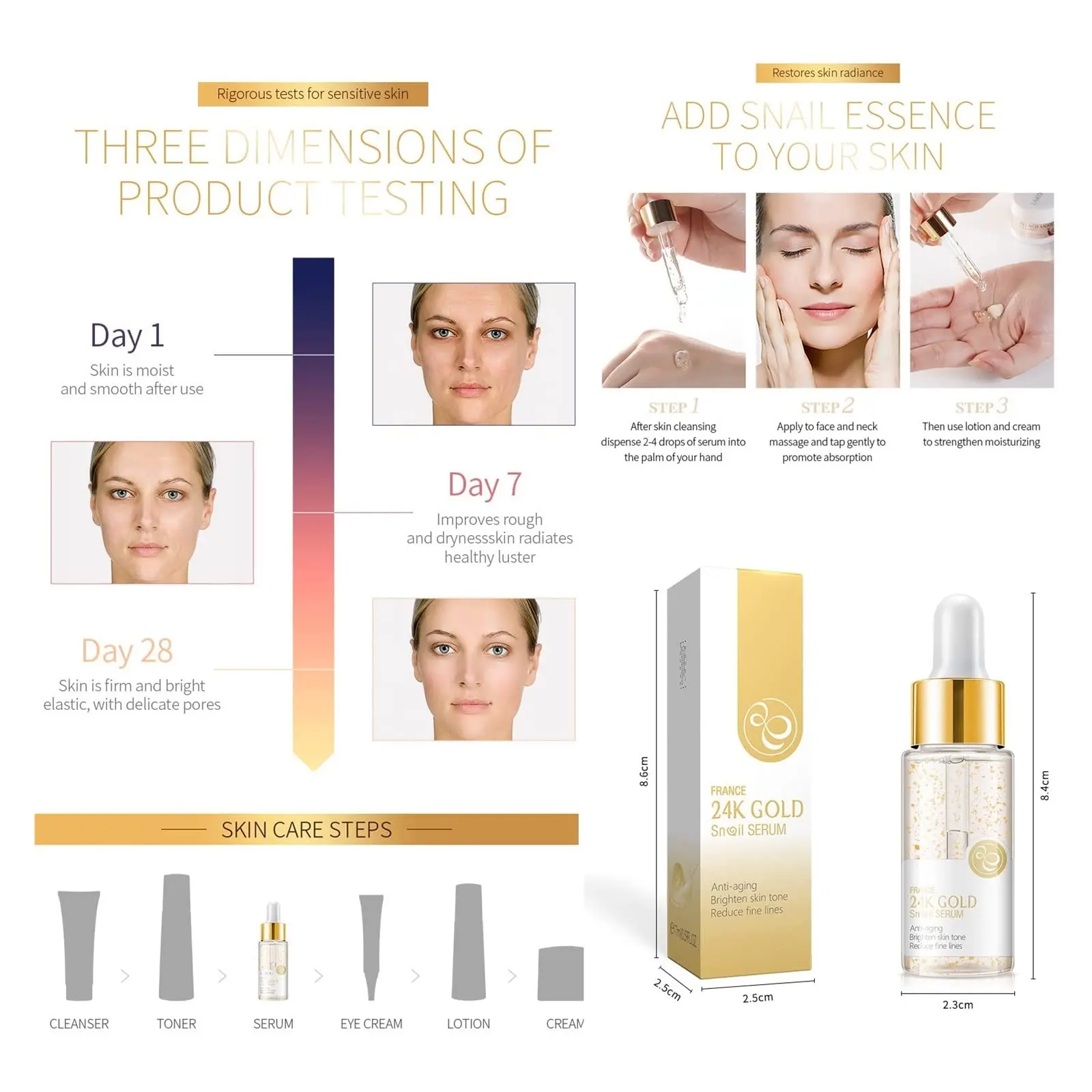 Picture of LAIKOU 24K Gold Snail Face Serum Anti-Aging Hyaluronic Acid Whitening Essence Nicotinamide Moisturizing Brighten Tighten Skin-17ml