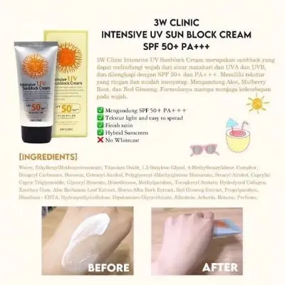 Picture of 3W CLINIC INTENSIVE UV SUNBLOCK CREAM SPF50++PA - (70ML)