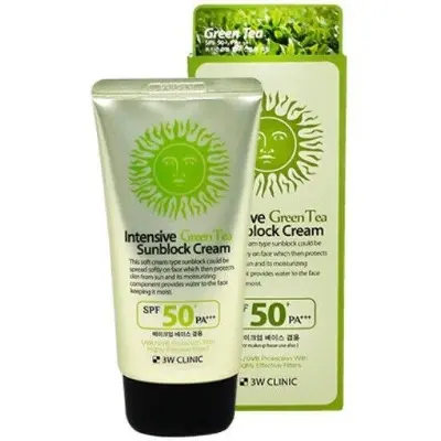 Picture of 3W CLINIC Intensive Green Tea Sunblock Cream for Makeup Base Use (70ml 2.36fl oz.) SPF50+/PA+++