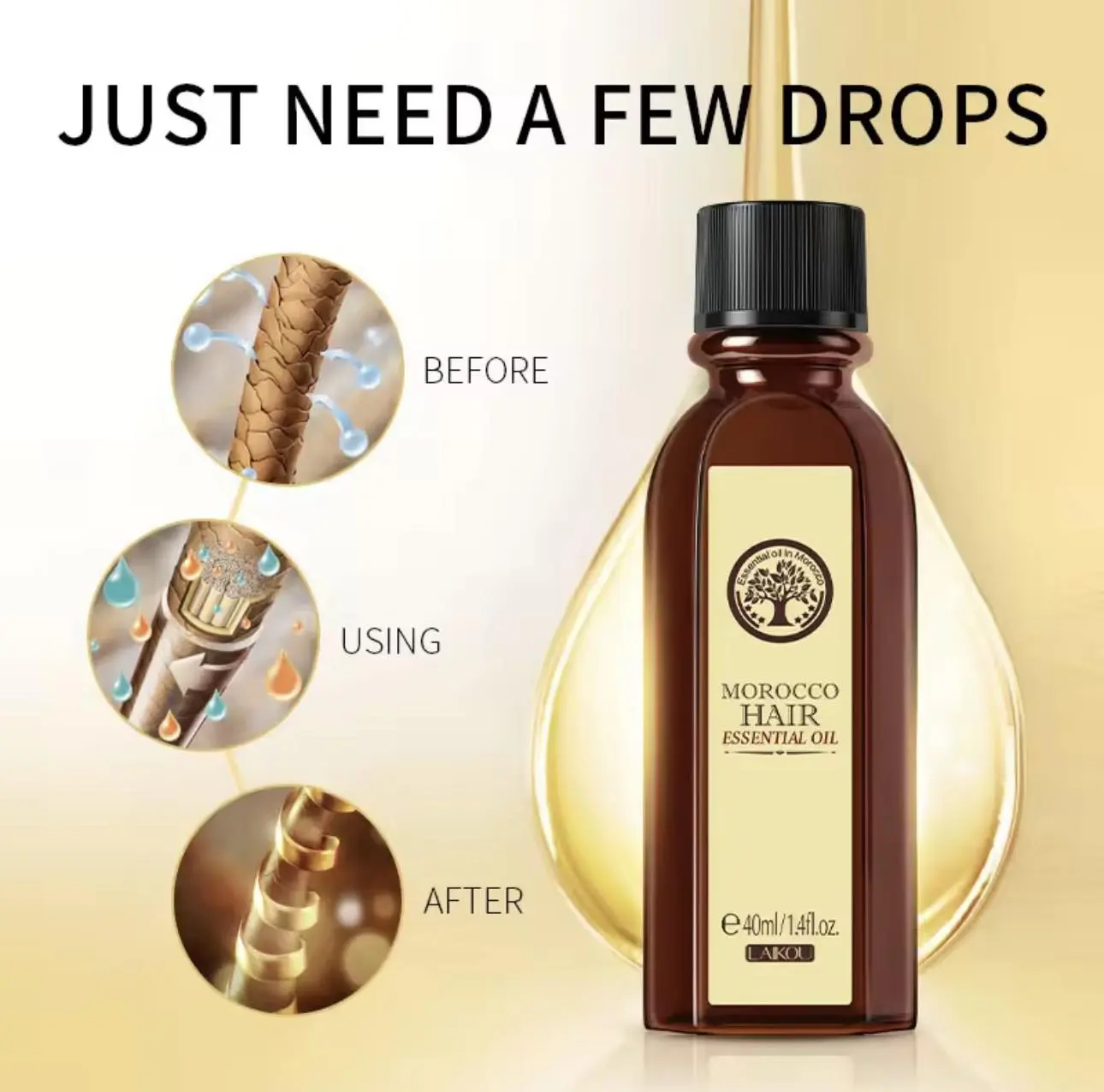 Picture of LAIKOU Morocco Hair Essential Oil 40ml Repair Damaged Hair Smooth Dry Hairs