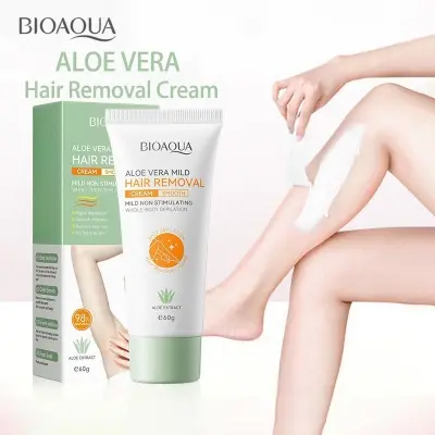 Picture of BIOAOUA Aloe Vera Hair removal cream Painless hair removal cream 60g for Pregnant women, Unwanted Hair in Underarms, Private Parts, Sensitive Skin Depilatory Remover Cream