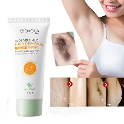 Picture of BIOAOUA Aloe Vera Hair removal cream Painless hair removal cream 60g for Pregnant women, Unwanted Hair in Underarms, Private Parts, Sensitive Skin Depilatory Remover Cream