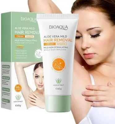 Picture of BIOAOUA Aloe Vera Hair removal cream Painless hair removal cream 60g for Pregnant women, Unwanted Hair in Underarms, Private Parts, Sensitive Skin Depilatory Remover Cream