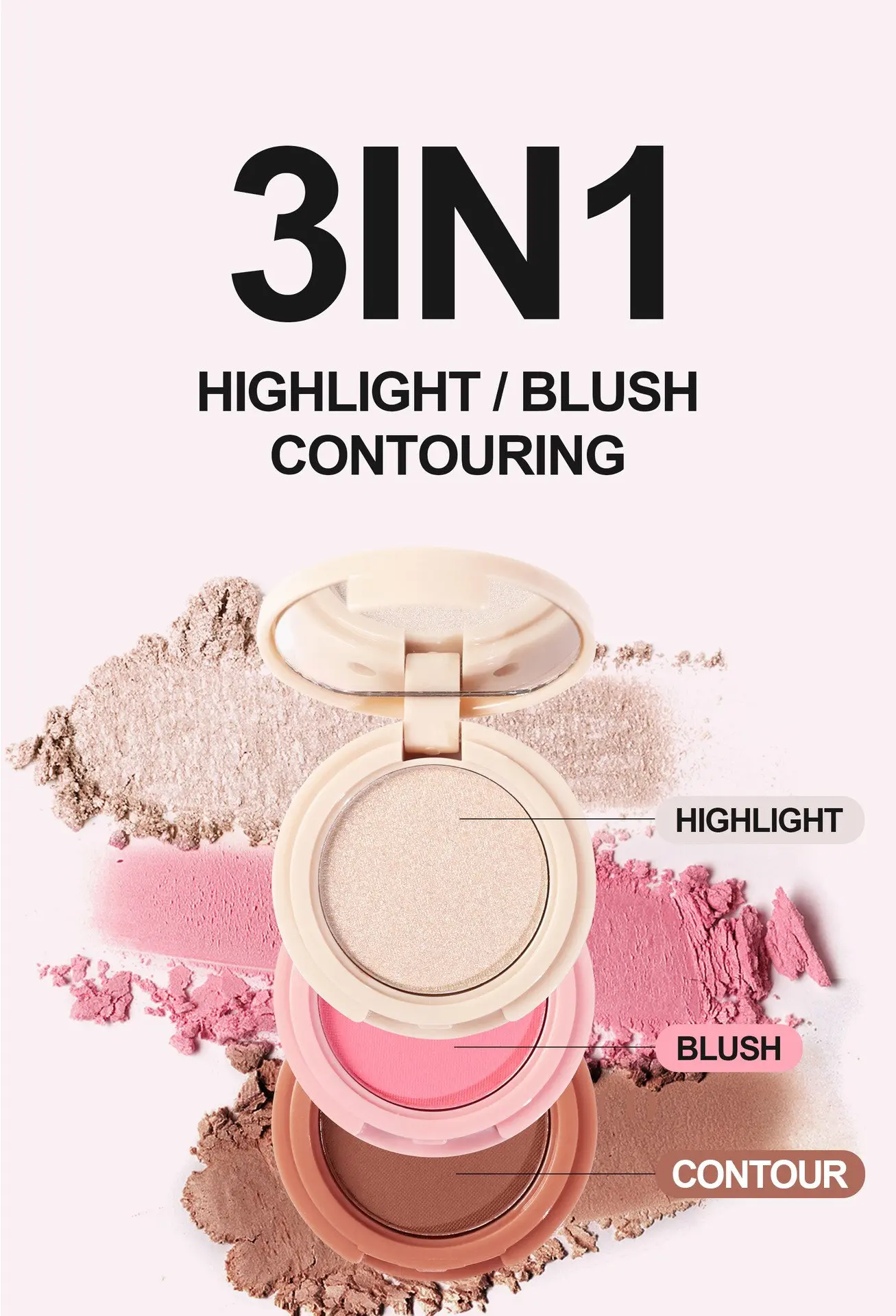 Picture of HANDAIYAN  3 In 1 Bronzer Highlighter Blush Contouring Powder Shimmer Eye Shadow Women Face Makeup Palette-#01