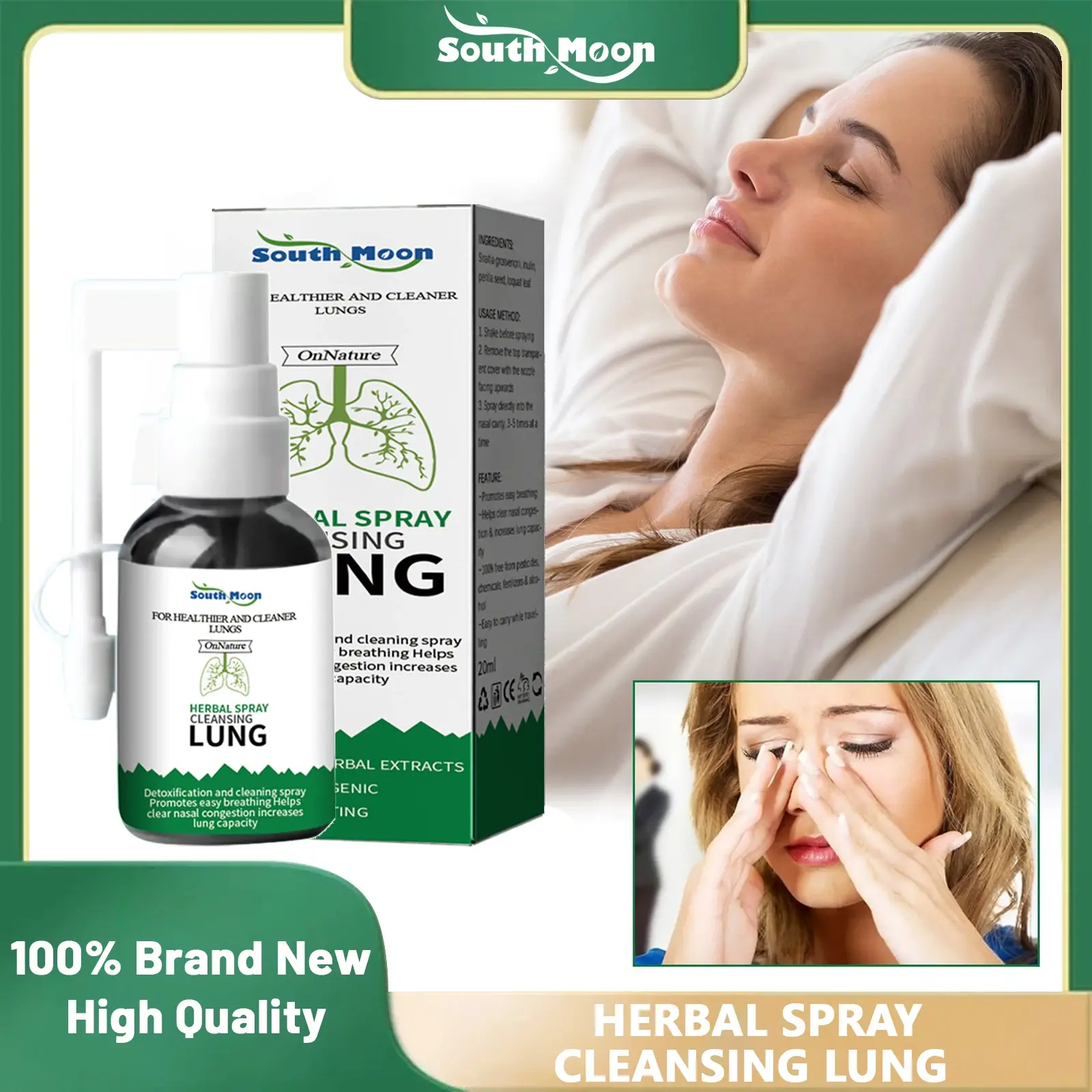 Picture of South Moon Herbal Spray Cleansing Lung Relieve Sore Throat Inflammation Nose Discomfort Non Irritating Nasal Body Care Spray-20ml