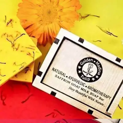 Picture of Golden Modina Tulip Saffron Goat Milk Soap With Wooden Box 100g