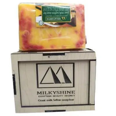 Picture of Milkyshine Beauty Secret Saffron Goat Milk Soap Bar wooden box -100gm