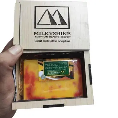 Picture of Milkyshine Beauty Secret Saffron Goat Milk Soap Bar wooden box -100gm