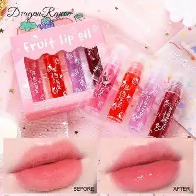 Picture of Dragon Ranee 4 Pcs Fruit Lip Oil Set Lip Gloss Crystal Jelly Liquid Lipstick Set