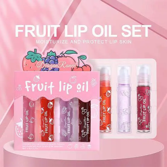 Picture of Dragon Ranee 4 Pcs Fruit Lip Oil Set Lip Gloss Crystal Jelly Liquid Lipstick Set