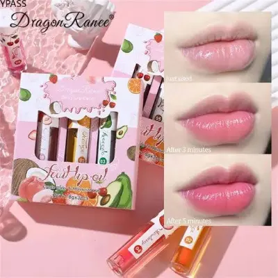 Picture of Dragon Ranee 3Pcs/Set Natural Fruit Moisturizing Long Lasting Nourishing Lip Oil Reduces Fine Lines and Relieves Dryness Lip OIL 1.8g x 3