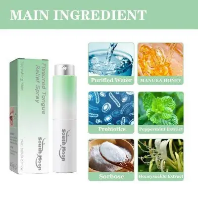 Picture of South Moon Cracked Tongue Treatment Spray Remove Oral Odor Halitosis Fresh Breath Tongue Cleaning Mouth Ulcer Pain Relief Spray