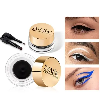 Picture of IMAGIC Waterproof Gel Eyeliner Eyemakeup White/Black/Blue Kajal Golden Box With Brush