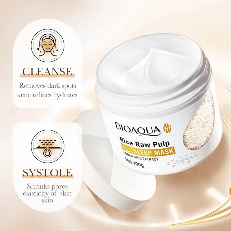 Picture of BIOAQUA Rice Raw Pulp Sleeping Mask Replenish Brighten Strengthen Skin Barrier Moisturizing Nourishing Mask 100g