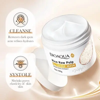 Picture of BIOAQUA Rice Raw Pulp Sleeping Mask Replenish Brighten Strengthen Skin Barrier Moisturizing Nourishing Mask 100g