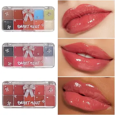 Picture of SWEET MINT Makeup Lip Gloss Moisturizing Long-lasting Watery Mirror Lip Tint Color Mixed Jelly Lipstick Palette-10-Color