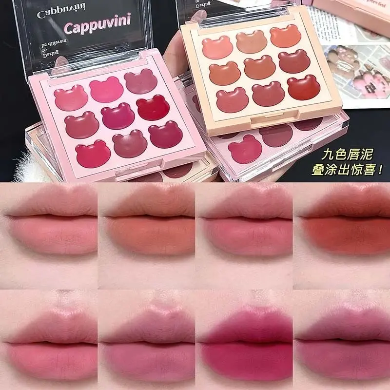 Picture of 9 colours lip clay Makeup Cappuvini Velvet-hazy Long Lasting Matte Lip Clay Dual-use Lipstick & Blush & Eyeshadow