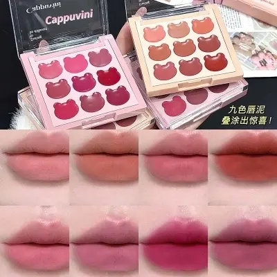 Picture of 9 colours lip clay Makeup Cappuvini Velvet-hazy Long Lasting Matte Lip Clay Dual-use Lipstick & Blush & Eyeshadow