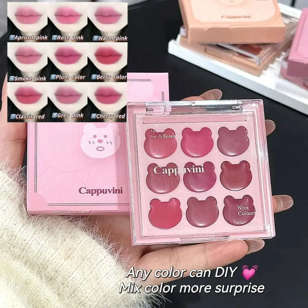 Picture of 9 colours lip clay Makeup Cappuvini Velvet-hazy Long Lasting Matte Lip Clay Dual-use Lipstick & Blush & Eyeshadow