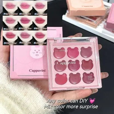Picture of 9 colours lip clay Makeup Cappuvini Velvet-hazy Long Lasting Matte Lip Clay Dual-use Lipstick & Blush & Eyeshadow