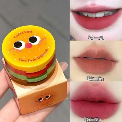 Picture of Cute Hamburger Design Lip Mud Matte Soft Mist Long-Lasting Non-Drying Lipstick Valentine's Day Makeup Multiuse Creative Lip Tint
