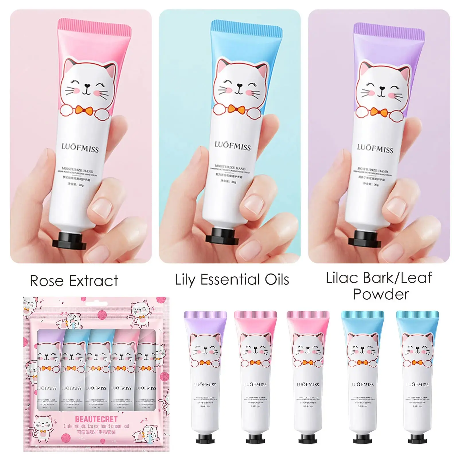 Picture of Luofmiss Beautecret Cute Cat Hand Cream Set -5pcs